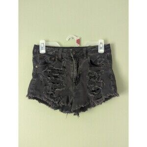 American Eagle Women's Vintage Hi Rise Festival Shorts Distressed Black 4
